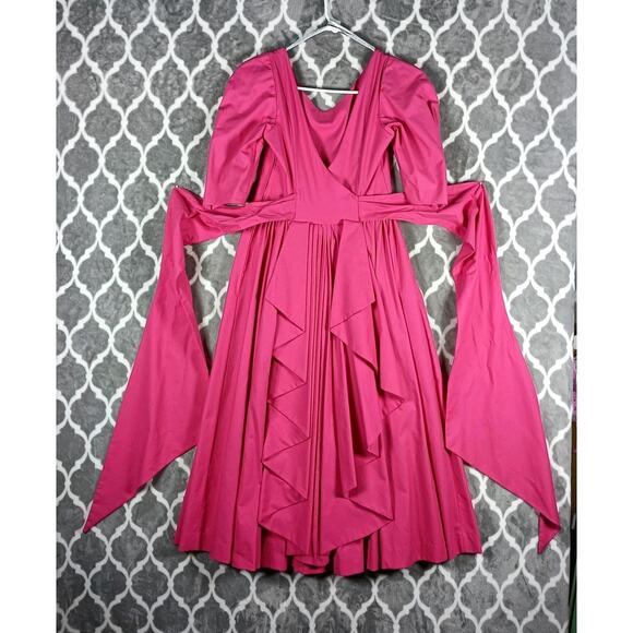 Vintage Laura Ashley Dress Size 10 Pink Cotton Puff Sleeve Maxi Fit Flare 80s - Picture 3 of 12